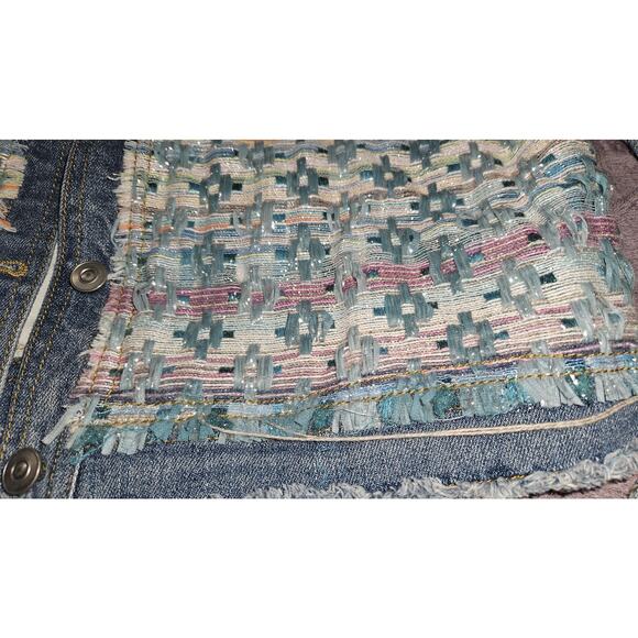 Ramy Brook Murray Denim Jacket,  Women's size Large Tweed Embellished Distressed - Picture 3 of 8
